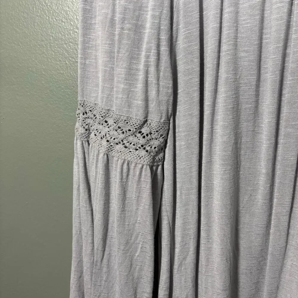 Tru Self Gray Crochet Lace Trim Boho Peasant Blouse - 1X - Women's Plus Size Top